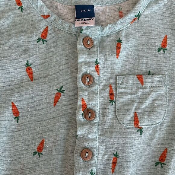 Old Navy Baby Short Sleeve Linen Blend Henley One Piece - Picture 4 of 6